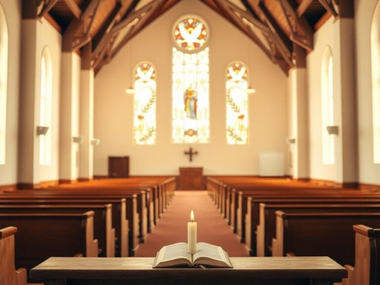 Flick International Serene interior view of a large, empty place of worship with stained glass windows