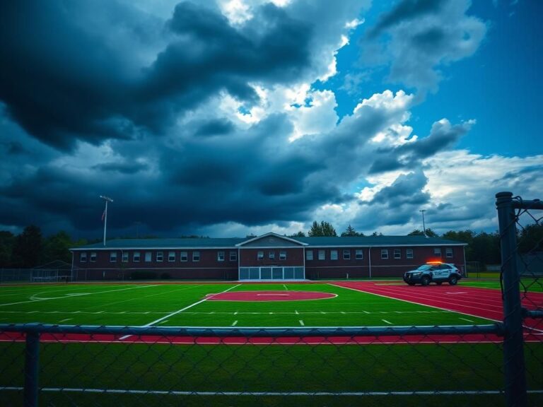 Flick International Greely High School athletic field with police presence amid controversy