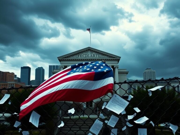 Flick International Federal courthouse in Seattle with stormy skyline and American flag