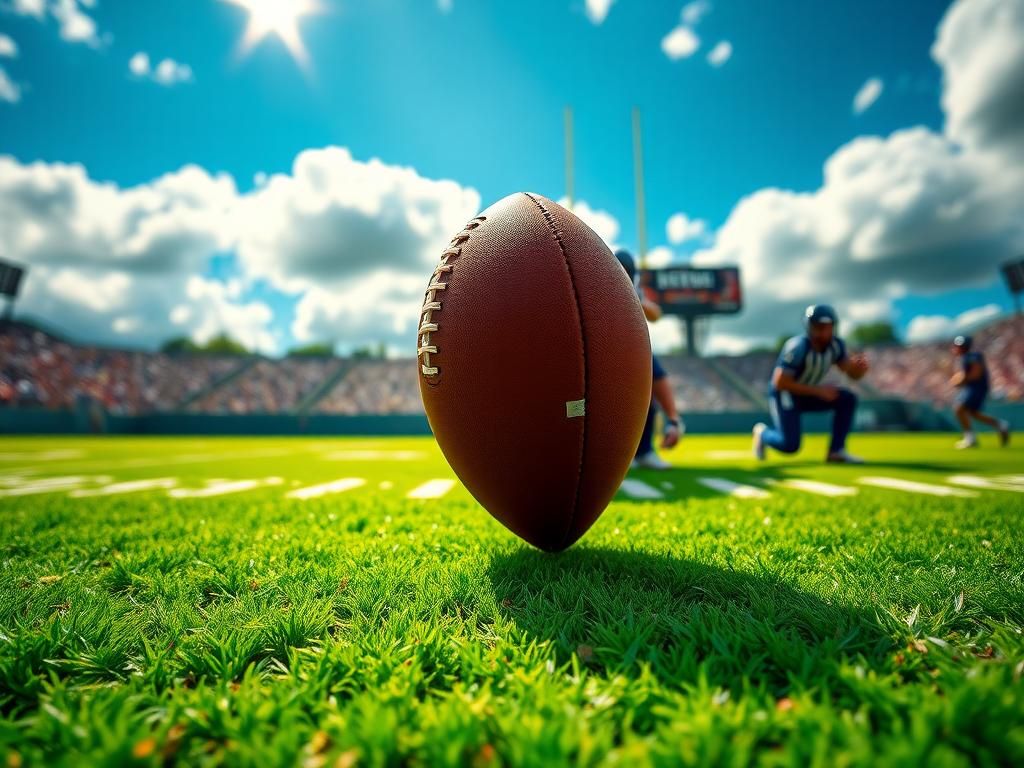 Flick International Stylized silhouette of a football being pushed forward on a vibrant football field