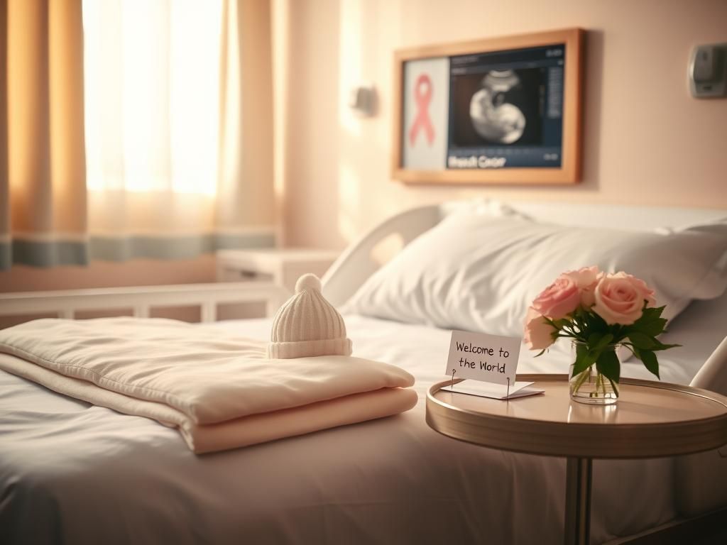 Flick International Serene hospital room with a cozy bed and baby hat