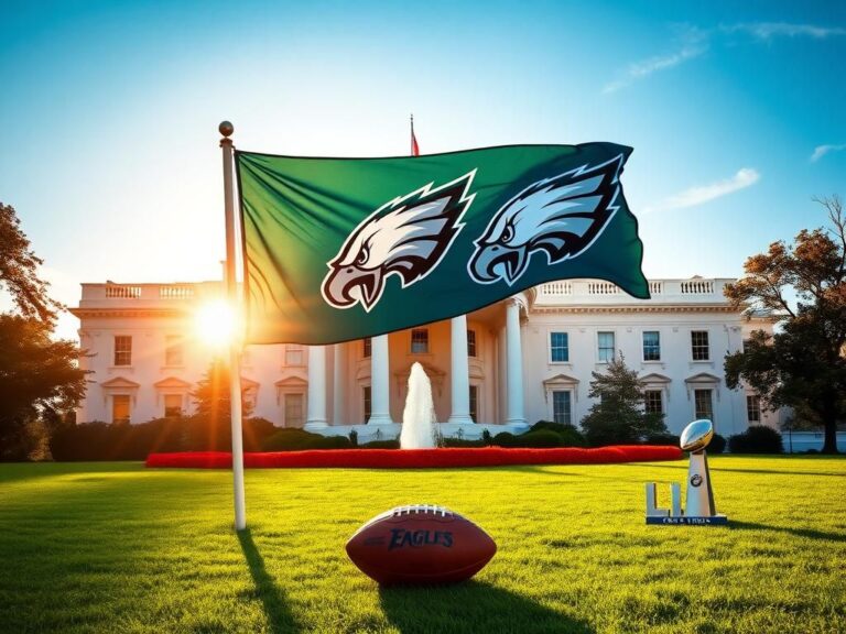 Flick International Majestic view of the White House with Philadelphia Eagles flag on the lawn