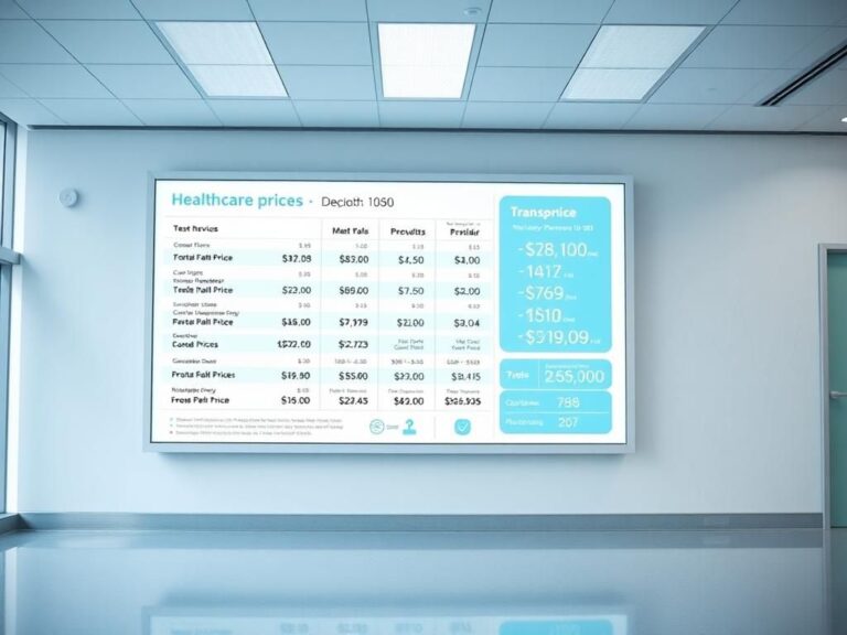 Flick International Modern hospital reception area with digital price display