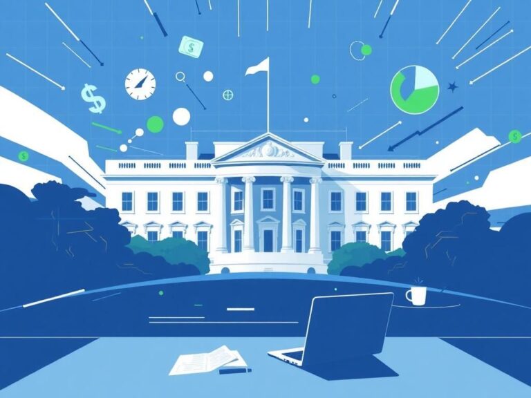 Flick International A modern digital illustration of the White House with symbols of government efficiency and reform