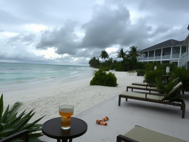 Flick International Empty beach patio at Royal Kahal Beach Resort in San Pedro, Belize