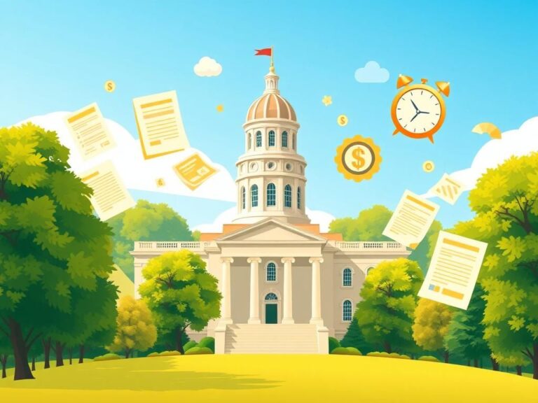 Flick International Stylized depiction of the Georgia state capitol building with documents and charts symbolizing governance.