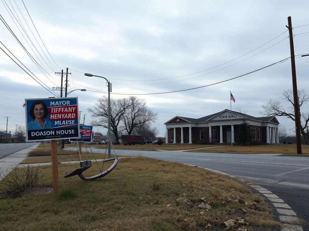 Flick International Empty street in Dolton, Illinois with old campaign signs of Mayor Tiffany Henyard