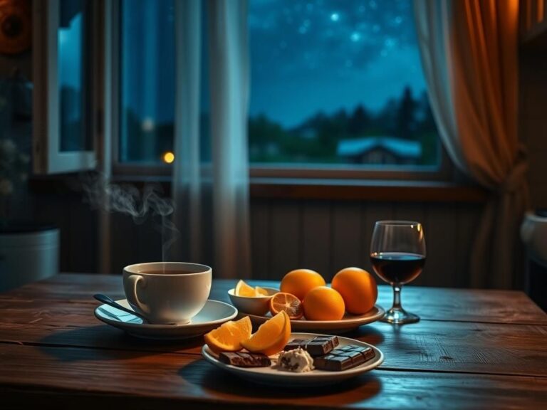 Flick International Calming kitchen scene at night with foods and drinks for sleep health