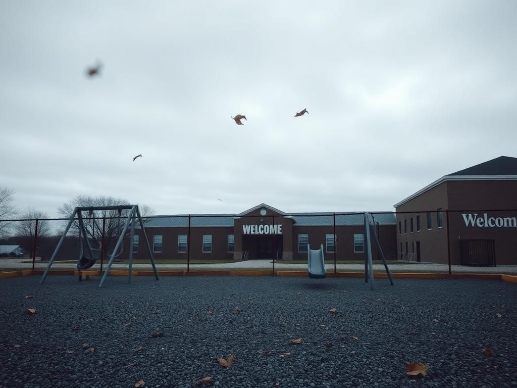 Flick International Empty school playground in Massachusetts reflecting feelings of fear and abandonment