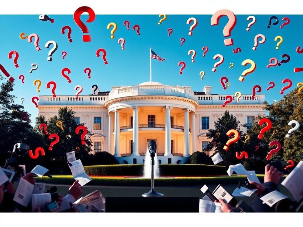 Flick International Exterior view of the White House surrounded by floating question marks