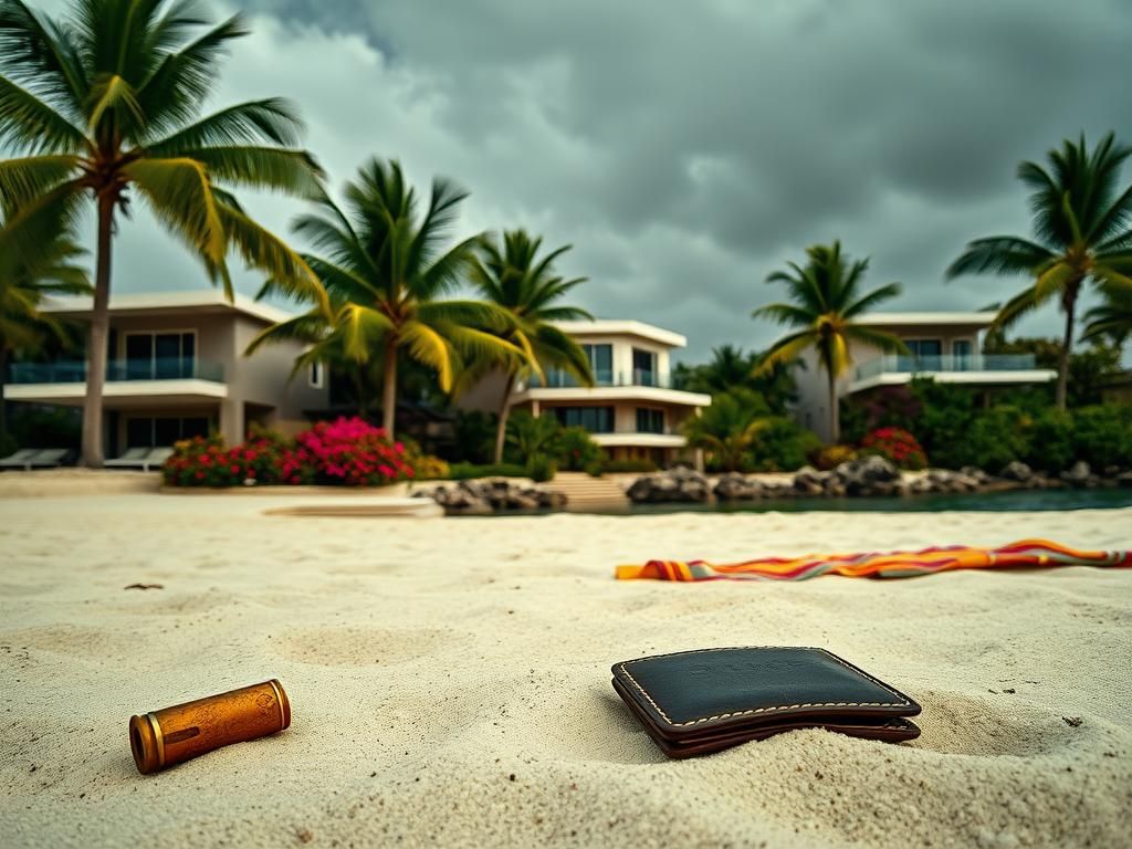 Flick International Serene coastal scene in Belize with luxurious Villas at Cocoplum and subtle hints of a crime scene.