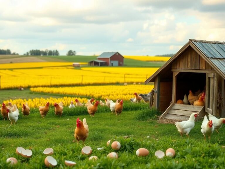 Flick International Healthy chickens roaming freely in a serene farm landscape