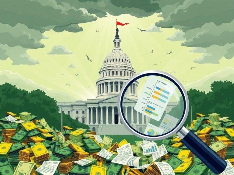 Flick International Stylized illustration of Capitol building with colorful dollar bills and magnifying glass