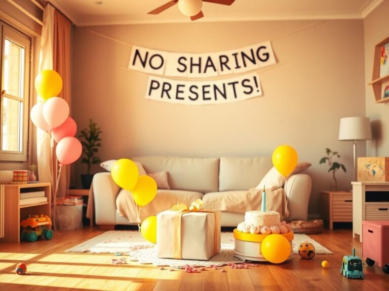 Flick International Cozy living room filled with colorful birthday decorations and a gifts