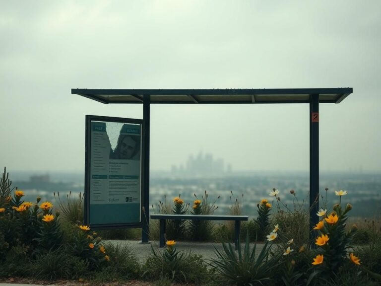 Flick International A deserted bus stop in Haifa, Israel, symbolizing loss and resilience