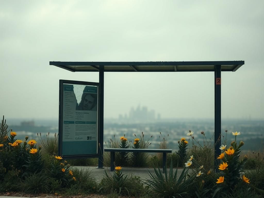 Flick International A deserted bus stop in Haifa, Israel, symbolizing loss and resilience