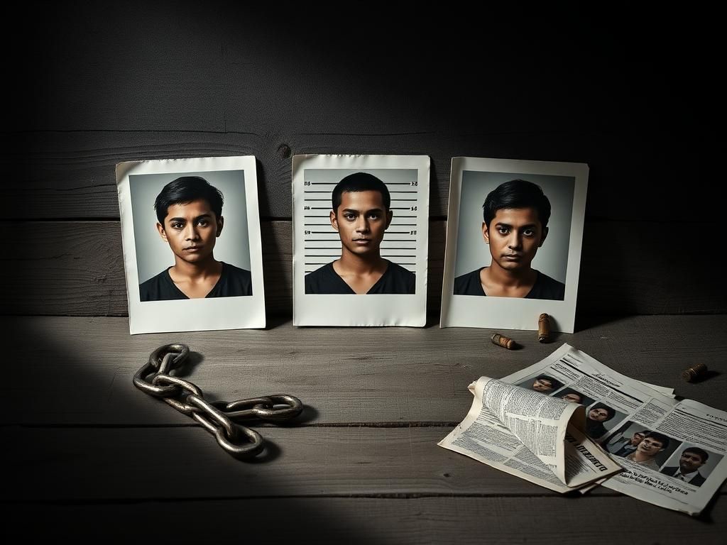 Flick International a collection of three mugshots of illegal immigrants with criminal records displayed on a wooden surface