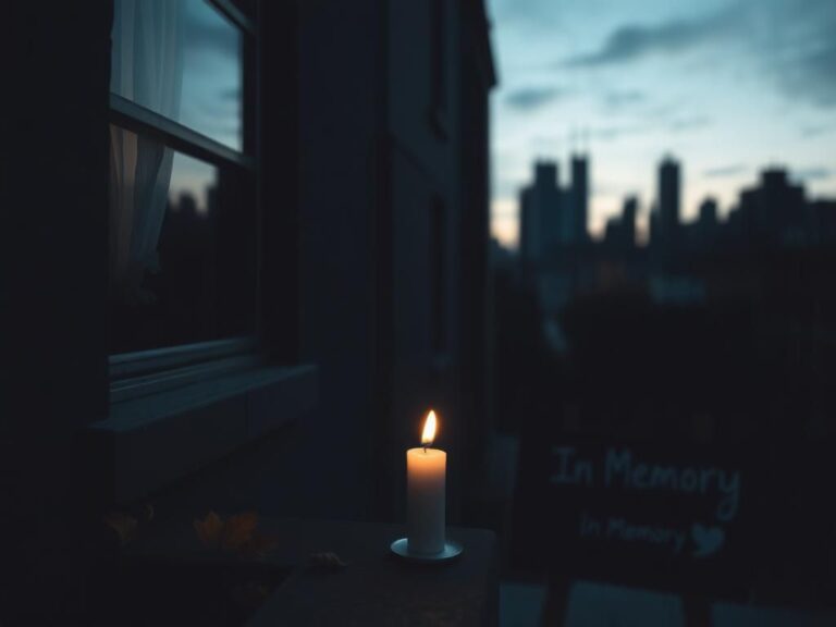 Flick International A somber cityscape at dawn with a New York City apartment silhouette and a lit candle.