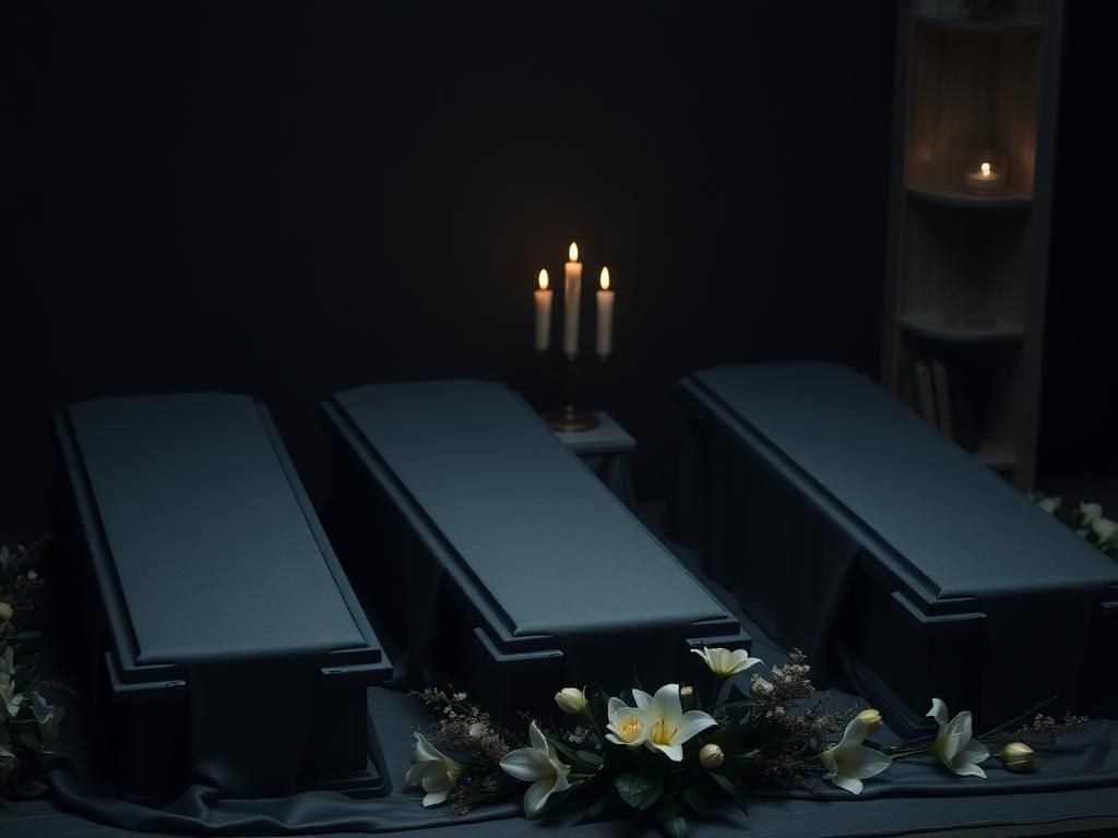 Flick International Four ornate coffins arranged side by side in a solemn setting