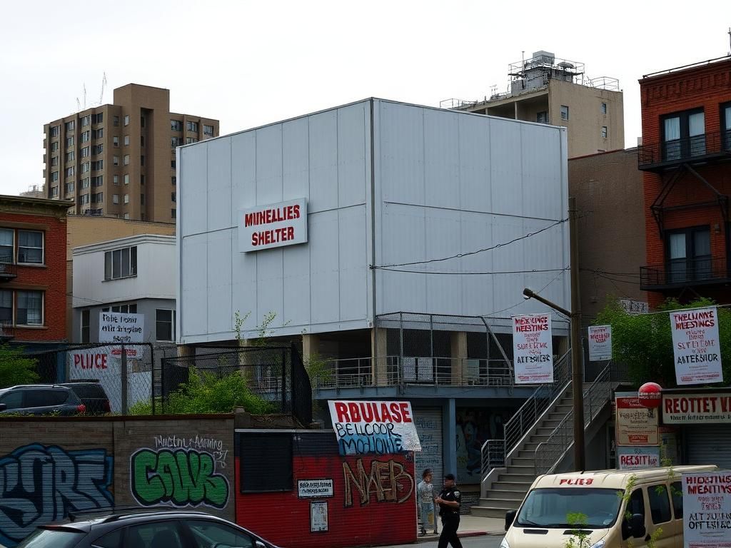 Flick International A large modern shelter for migrants in the Bronx amidst urban surroundings