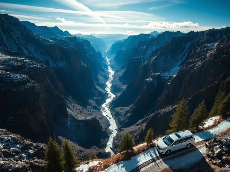 Flick International Aerial view of Black Canyon of the Gunnison National Park showcasing rugged cliffs and icy terrain