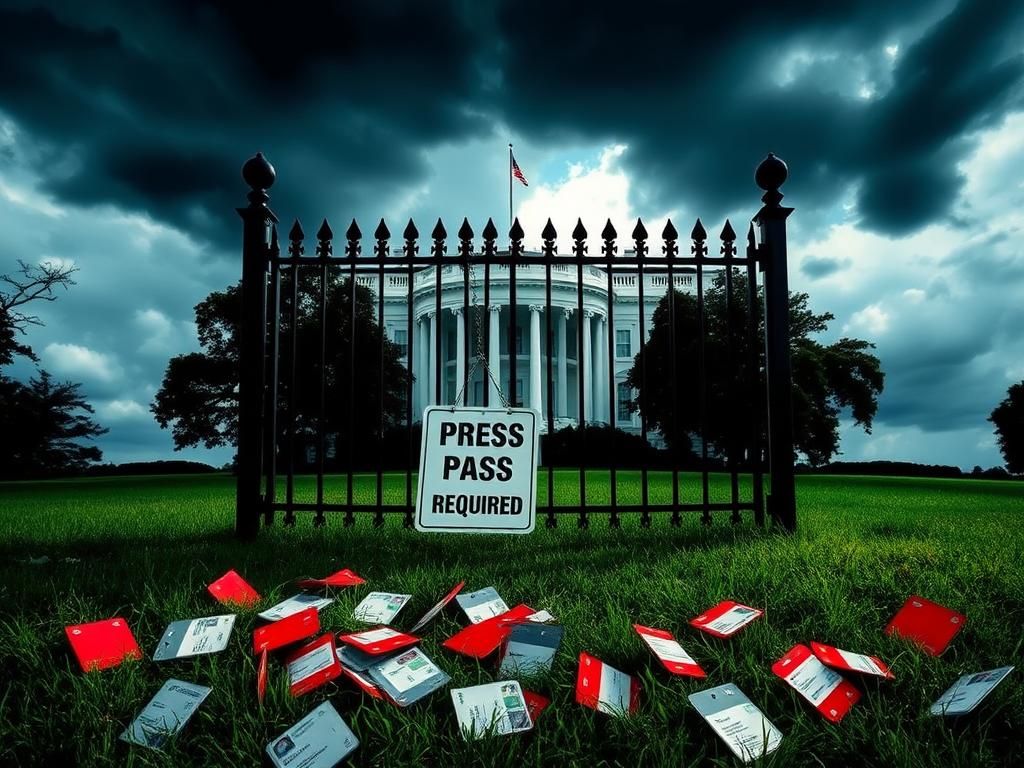 Flick International A powerful image of the White House with stormy skies and a closed gate signifying press access changes