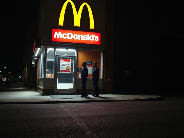 Flick International Nighttime scene of a New York City McDonald's with a closed door and security guard