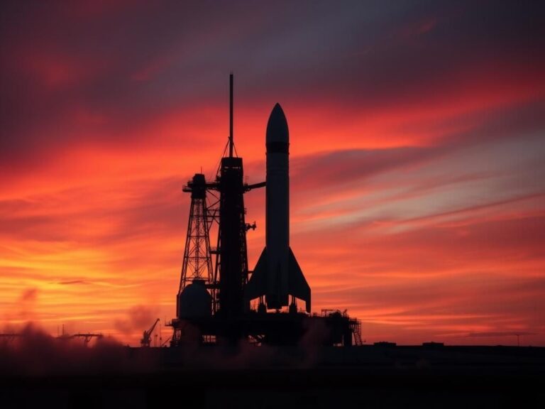 Flick International SpaceX Starship on launch pad at sunset in Boca Chica, Texas