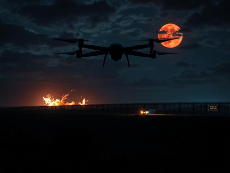 Flick International Ominous drone hovering over U.S.-Mexico border at night