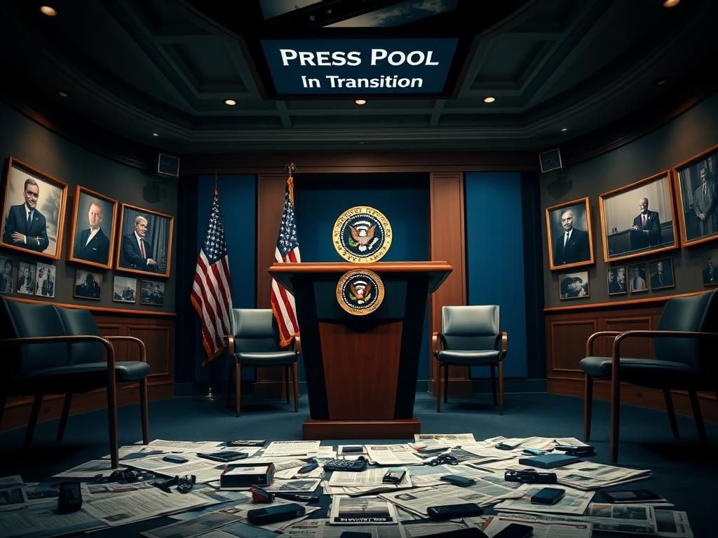 Flick International Empty podium in the James S. Brady Press Briefing Room representing change in White House press dynamics