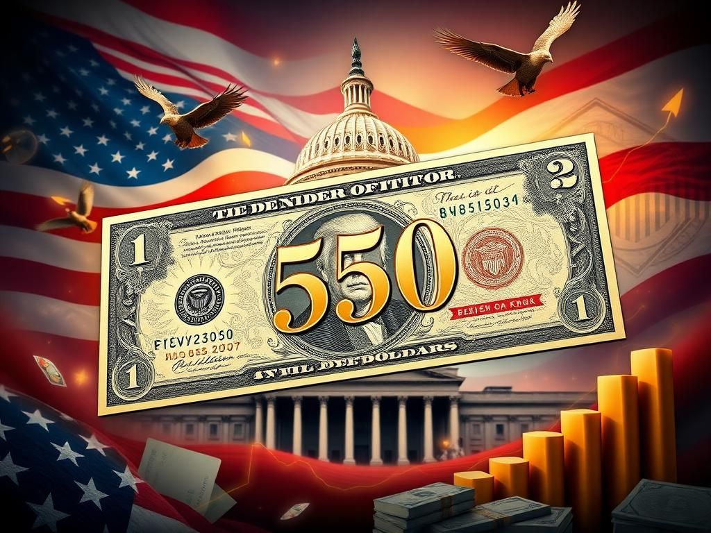 Flick International Conceptual design of a $250 bill featuring President Donald Trump amidst patriotic symbols