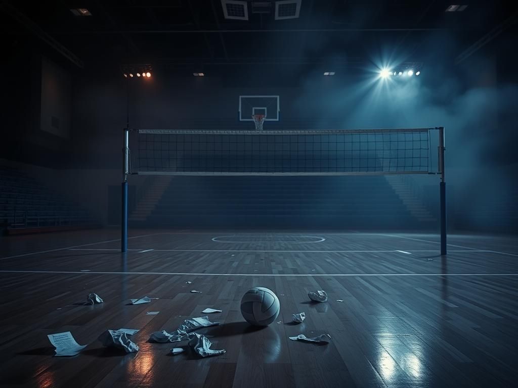 Flick International Empty volleyball court symbolizing isolation and tension in sports