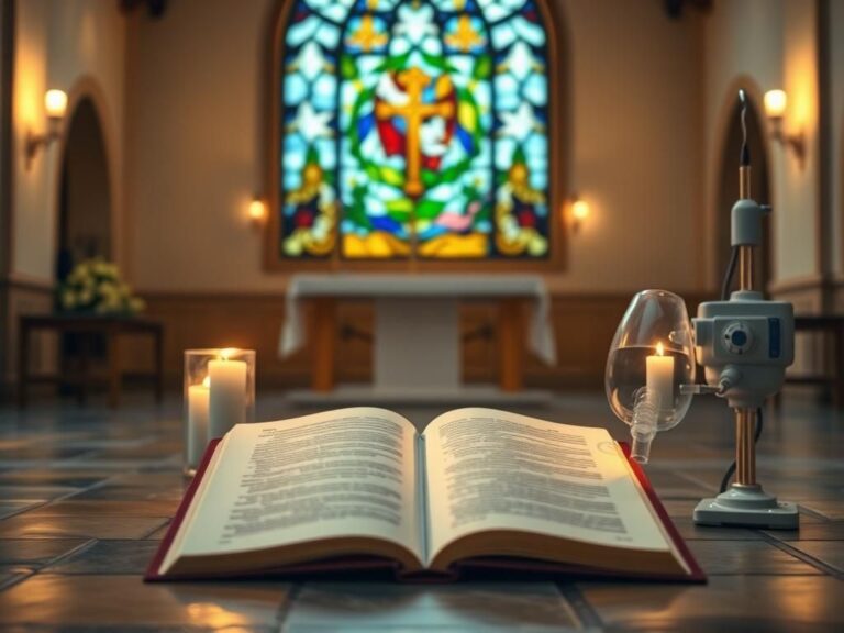 Flick International A serene chapel setting with a prayer book and flickering candlelight