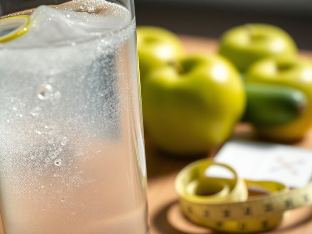 Flick International Close-up of a clear glass filled with sparkling water surrounded by green fruits