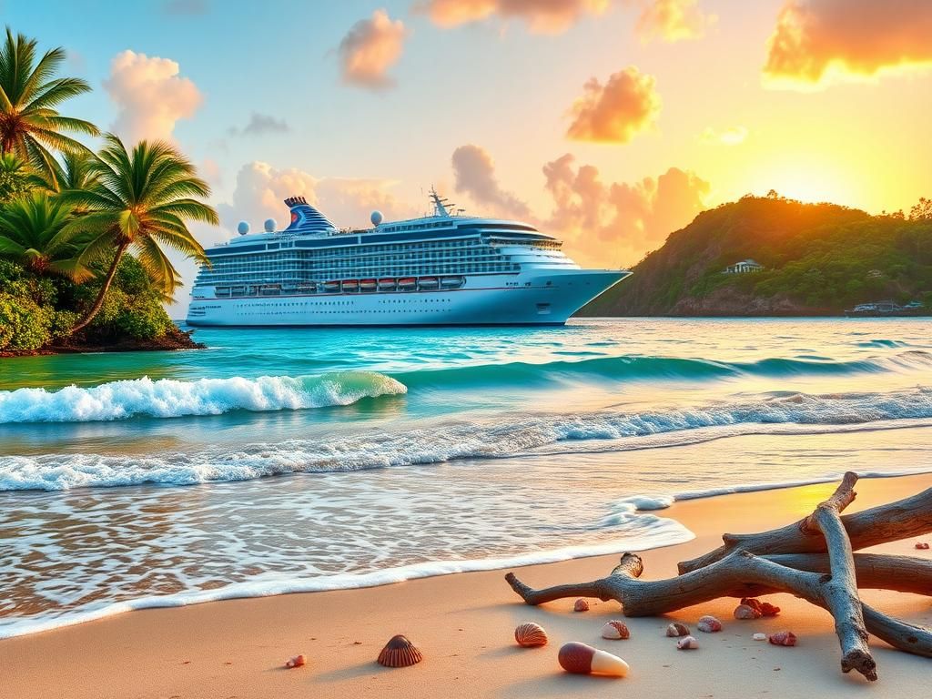 Flick International A magnificent cruise ship anchored in the Caribbean's turquoise waters