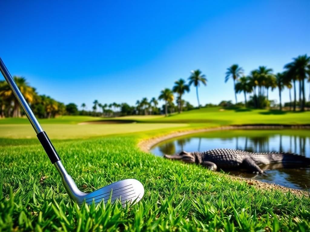 Flick International PGA Tour golfer Billy Horschel using a golf club to shoo a gator back to the water