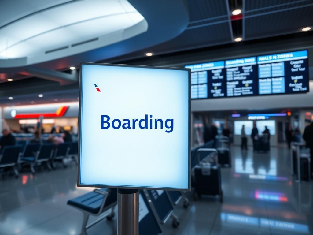 Flick International A sleek American Airlines gate area showcasing a digital display board with boarding zones