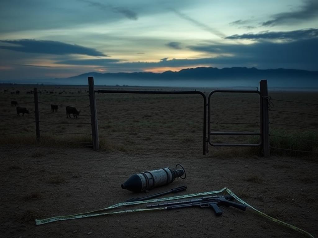 Flick International Somber Texas ranch landscape at dusk with explosive remnants