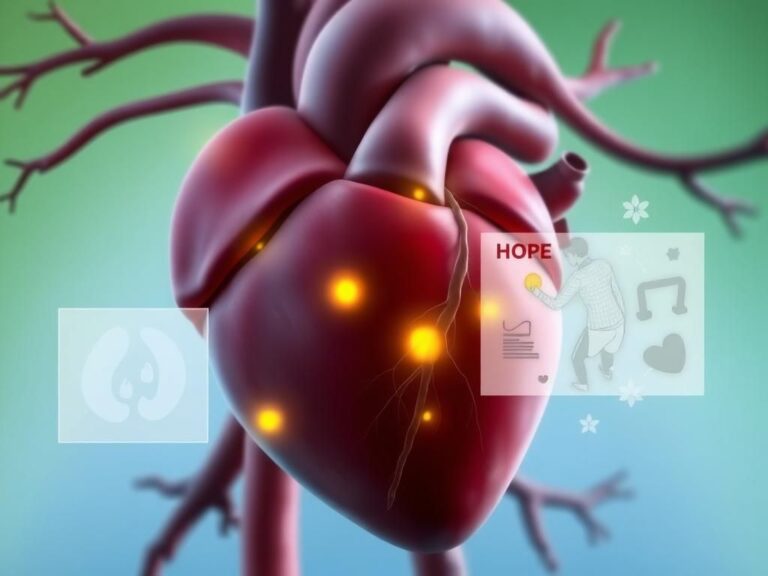 Flick International Close-up illustration of a heart with calcium deposits glowing in arteries