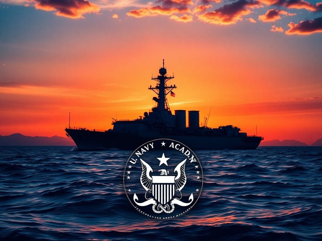 Flick International U.S. Navy ship at sea with American flag at sunset