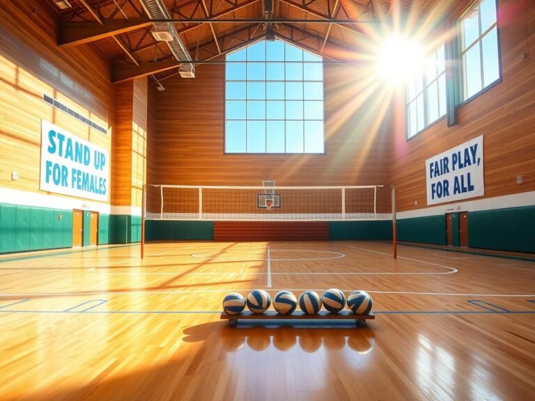 Flick International Vibrant volleyball court in a Minnesota gymnasium promoting female sports