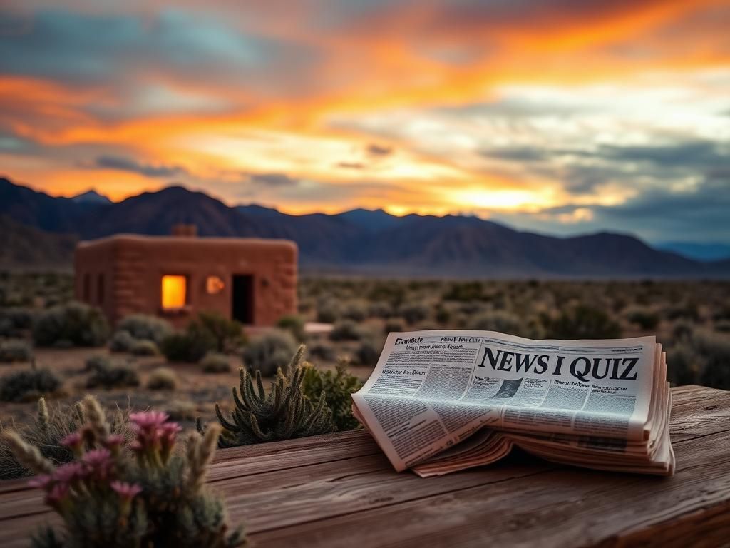 Flick International Serene desert landscape at dusk in New Mexico with adobe home