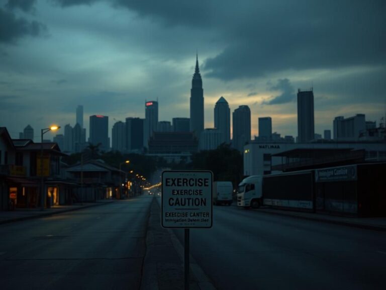 Flick International Somber urban landscape of Bangkok at dusk featuring the U.S. Embassy