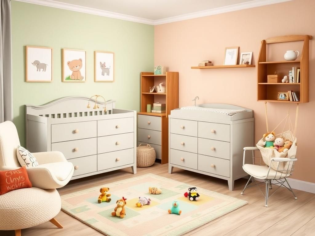 Flick International Cozy modern nursery with a crib and stylish furniture