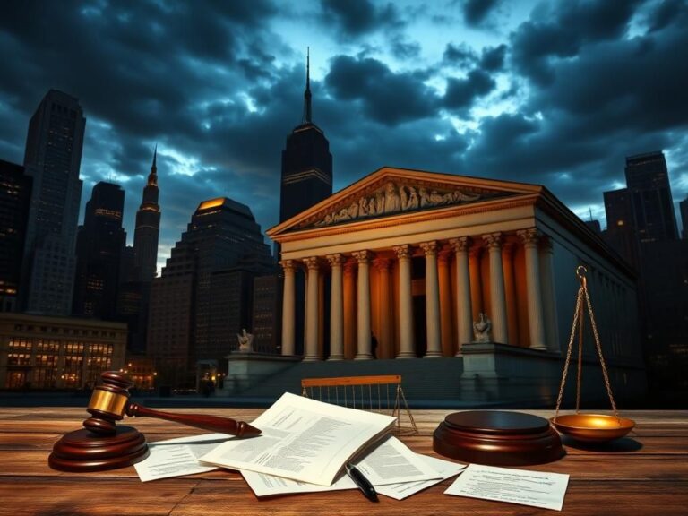 Flick International Dramatic New York City skyline with a courthouse representing the legal system