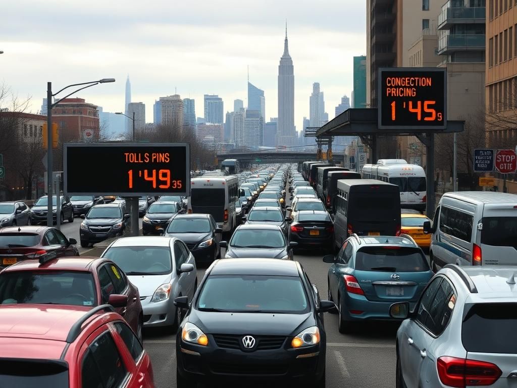 Flick International New York City streets filled with bumper-to-bumper traffic highlighting congestion pricing concerns