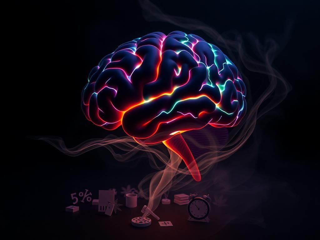 Flick International Abstract illustration of a brain surrounded by cannabis smoke