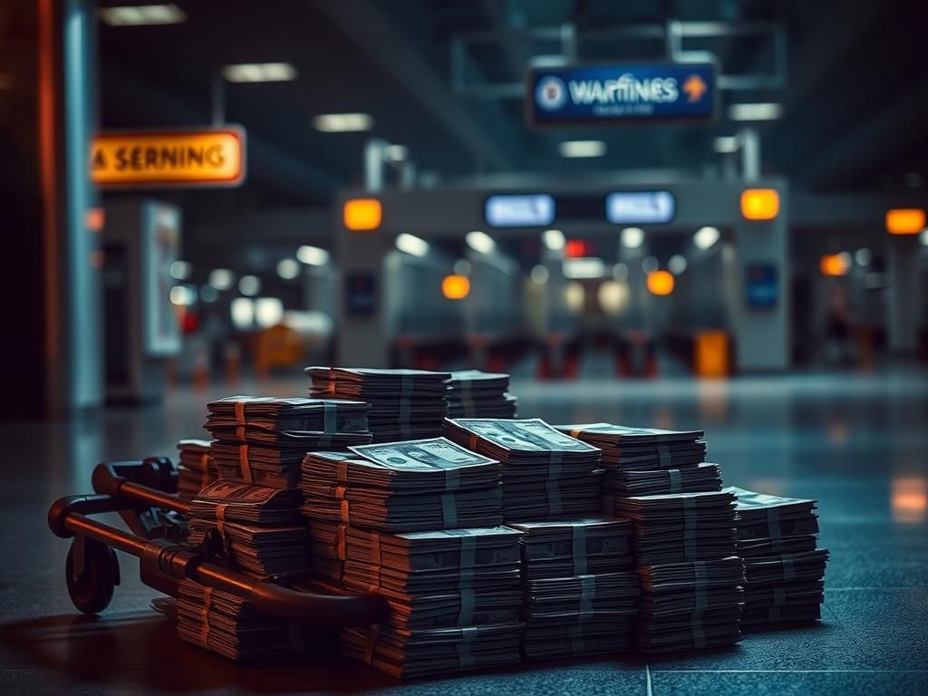 Flick International abandoned luggage cart filled with stacks of cash at Beirut airport