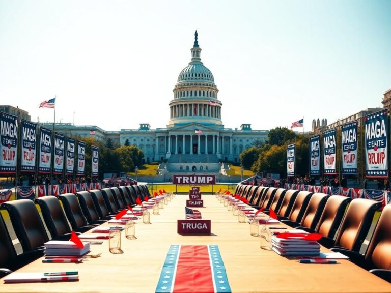 Flick International A grand view of the U.S. Capitol building with a conference setup for Trump allies