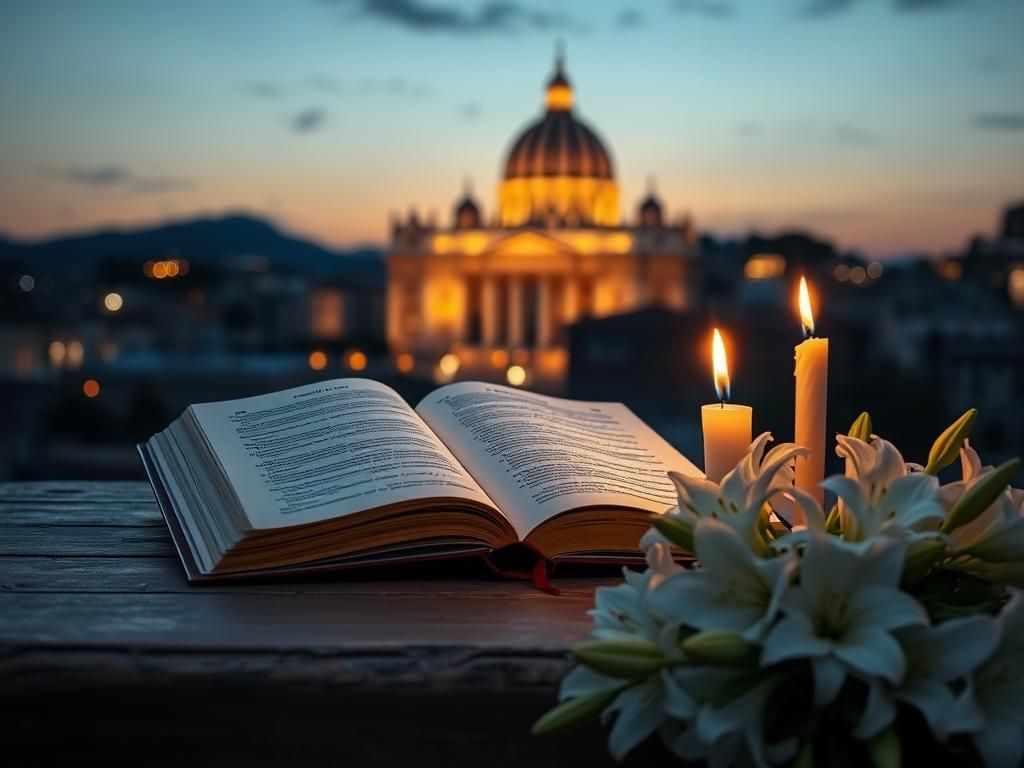 Flick International Serene twilight view of St. Peter's Basilica with a prayer book and candle